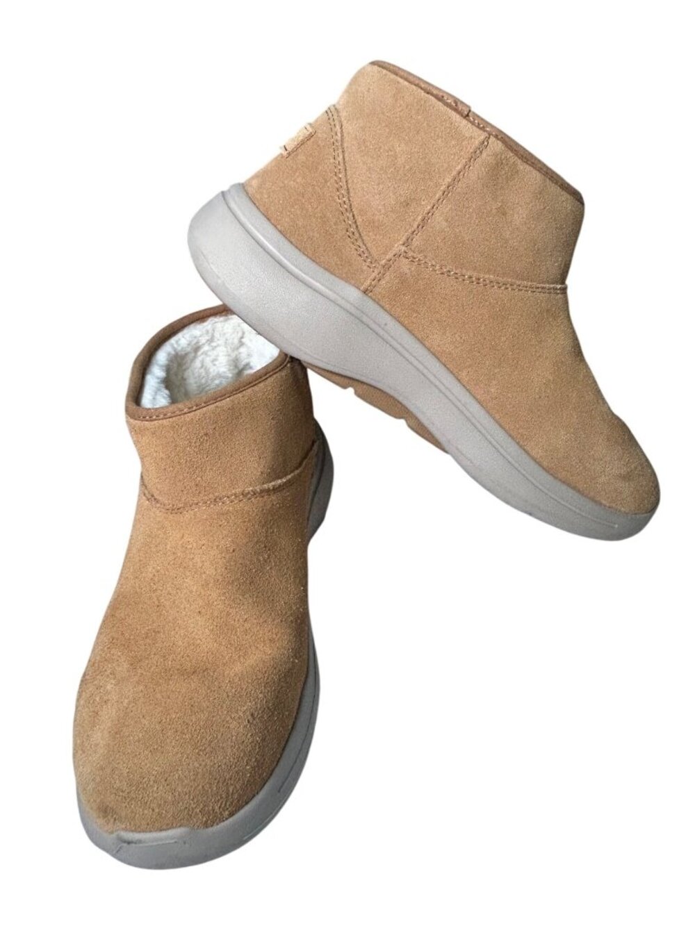 Skechers Arch Fit Go Walk Boots Women's 10 Tan Suede Slip-On Leather Faux Fur